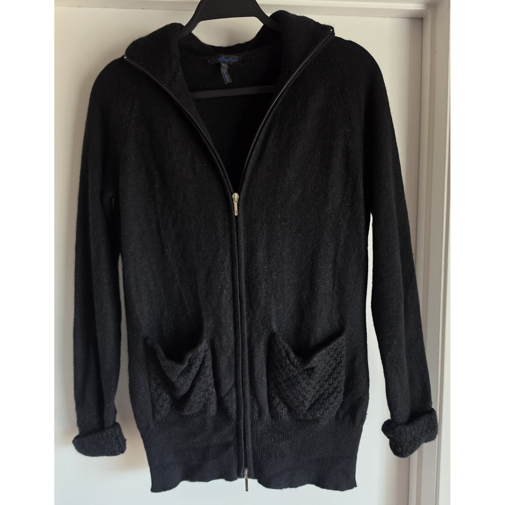 Magaschoni Cashmere Zip-up Hoodie L Black Solid Women Full Zip Pullover